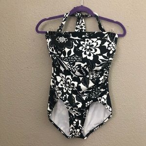 Black and White Floral one piece swimsuit